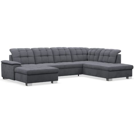 Selsey Jamaal - Wohnlandschaft mit Schlaffunktion und Stauraum, linksseitig, Velours hydrophob, dunkelgrau