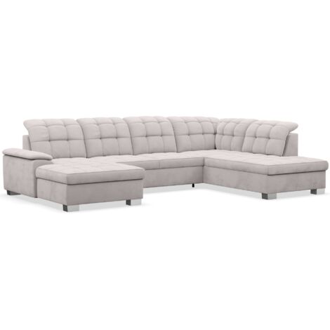 Selsey Jamaal - Wohnlandschaft mit Schlaffunktion und Stauraum, linksseitig, Velours hydrophob, hellgrau