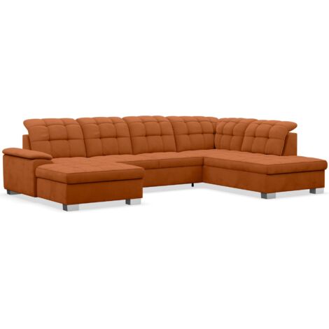 Selsey Jamaal - Wohnlandschaft mit Schlaffunktion und Stauraum, linksseitig, Velours hydrophob, kupferfarben