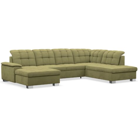 Selsey Jamaal - Wohnlandschaft mit Schlaffunktion und Stauraum, linksseitig, Velours hydrophob, olivgrün