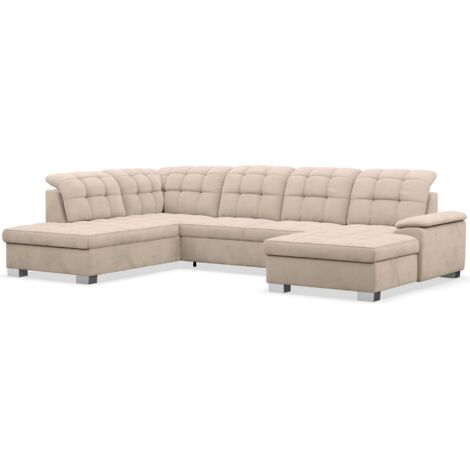Selsey Jamaal - Wohnlandschaft mit Schlaffunktion und Stauraum, rechtsseitig, Velours hydrophob, beige