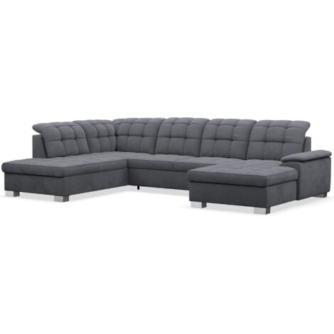 Selsey Jamaal - Wohnlandschaft mit Schlaffunktion und Stauraum, rechtsseitig, Velours hydrophob, dunkelgrau