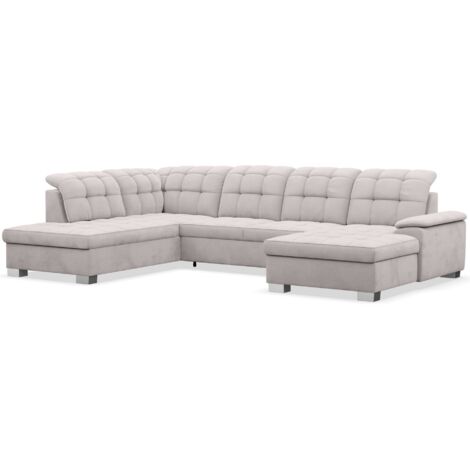 Selsey Jamaal - Wohnlandschaft mit Schlaffunktion und Stauraum, rechtsseitig, Velours hydrophob, hellgrau