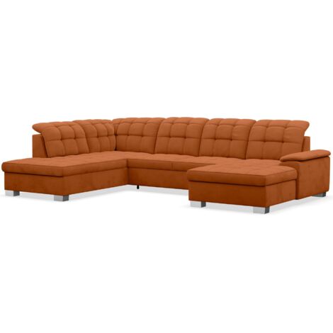Selsey Jamaal - Wohnlandschaft mit Schlaffunktion und Stauraum, rechtsseitig, Velours hydrophob, kupferfarben