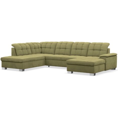 Selsey Jamaal - Wohnlandschaft mit Schlaffunktion und Stauraum, rechtsseitig, Velours hydrophob, olivgrün