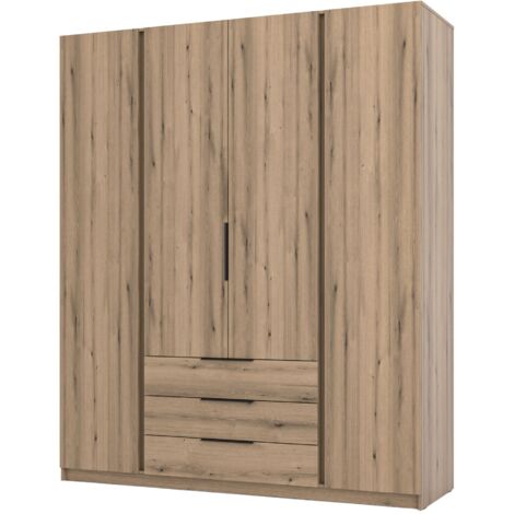 Selsey Kaja - Kleiderschrank 4-türig mit 3 Schubladen, 200 cm, Eiche Evoke