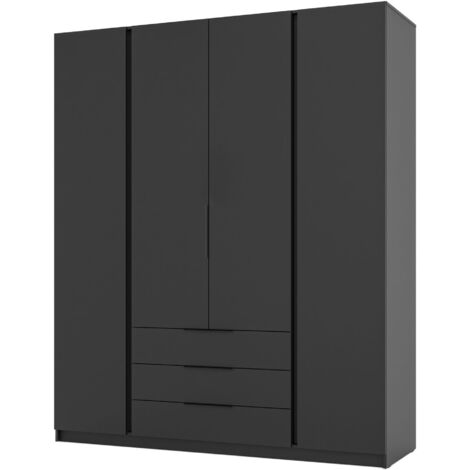 Selsey Kaja - Kleiderschrank 4-türig mit 3 Schubladen, 200 cm, schwarz