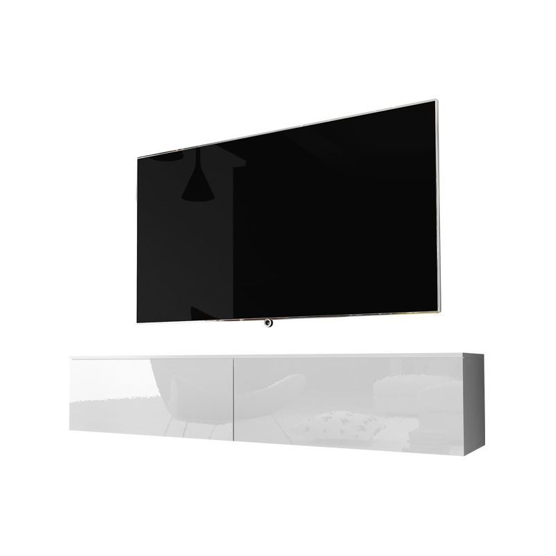 Selsey - kane - Meuble tv à suspendre / Banc tv (blanc mat / blanc brillant, 140 cm, sans led)