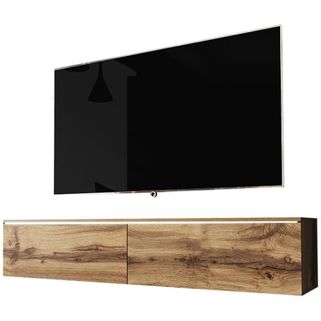 PIASKI Mobile TV Lowboard D 140/180 cm, Mobile TV, Mobile TV Galleggiante,  Colore Wotan Nero, illuminazione LED Opzionale (con illuminazione a LED, 180  cm), Black : : Elettronica