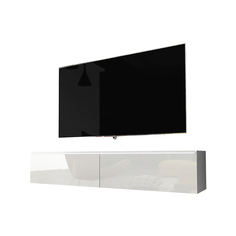 Selsey - kane - Mobile tv Sospeso / Stile Scandinavo / Tavolino tv Per Salotto / Porta tv a Parete / Opzionali Luci led (140 cm, Bianco Opaco /