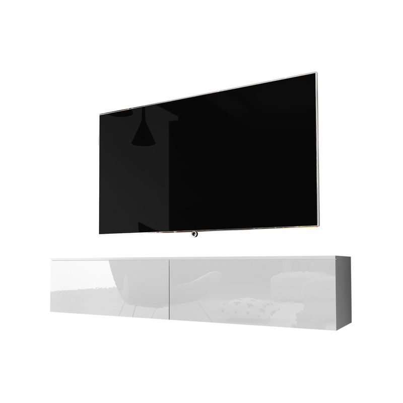 Selsey - kane - Mobile tv Sospeso / Stile Scandinavo / Tavolino tv Per Salotto / Porta tv a Parete (140 cm, Bianco Opaco / Bianco Lucido, senza led)