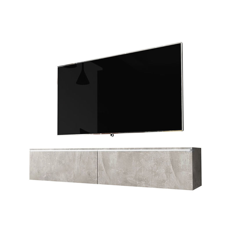 Kane - Mobile tv Sospeso / Stile Scandinavo / Tavolino tv Per Salotto / Porta tv a Parete (140 cm, Grigio Cemento, con led) - Selsey