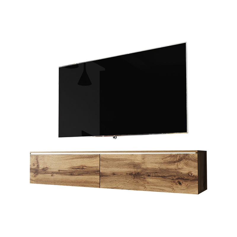 Selsey - kane - Mobile tv Sospeso / Stile Scandinavo / Tavolino tv Per Salotto / Porta tv a Parete (140 cm, Quercia Dorata, con led)