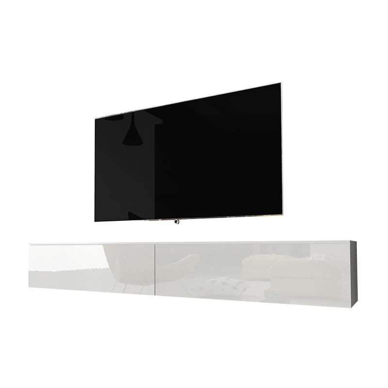 Kane - Mobile tv Sospeso / Stile Scandinavo / Tavolino tv Per Salotto / Porta tv a Parete / Opzionali Luci led (180 cm, Bianco Opaco / Bianco Lucido,