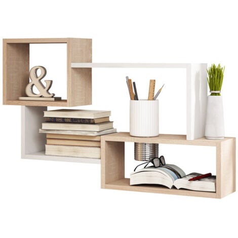 Selsey KASSI - Étagère murale / Étagère asymétrique 3 cases (chêne sonoma / blanc)
