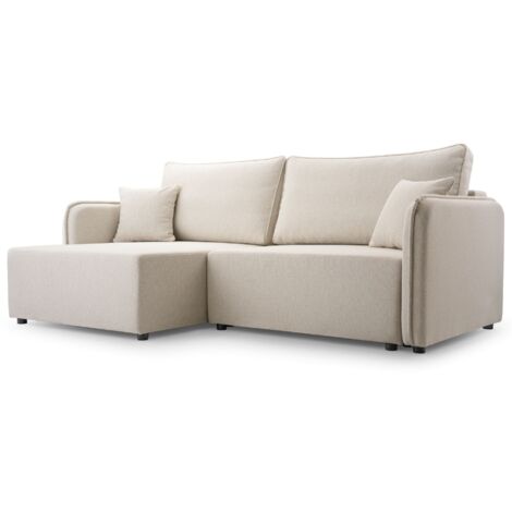 Selsey Kassian - Ecksofa mit Schlaffunktion und Bettkasten, hellbeige, links