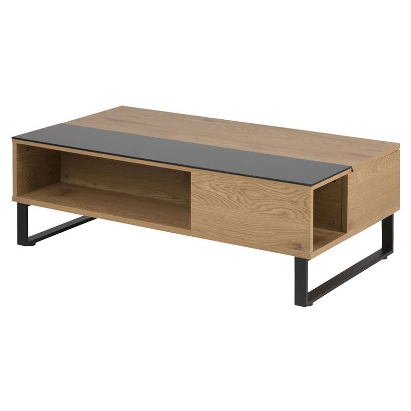 Selsey - KOSTRENA - Table basse relevable avec élément en verre trempé chêne / noir 110x60 cm