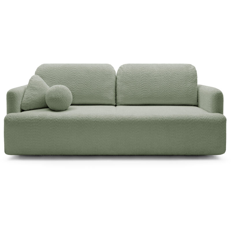 Selsey Dreisitzer-sofa Lambina Mit Schlaffunktion, Bettkasten, Boucle-bezug In Salbeigrün