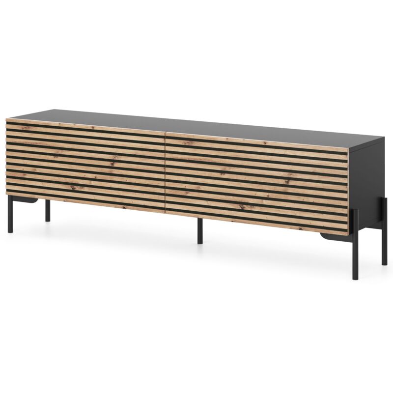 Selsey - lammelo - Meuble tv 2 portes - 140 cm - Noir/chêne lames