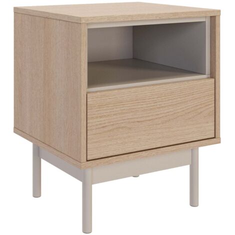 Selsey Layen – Mesita de noche con cajón y hueco abierto, acabado roble / gris cashmere
