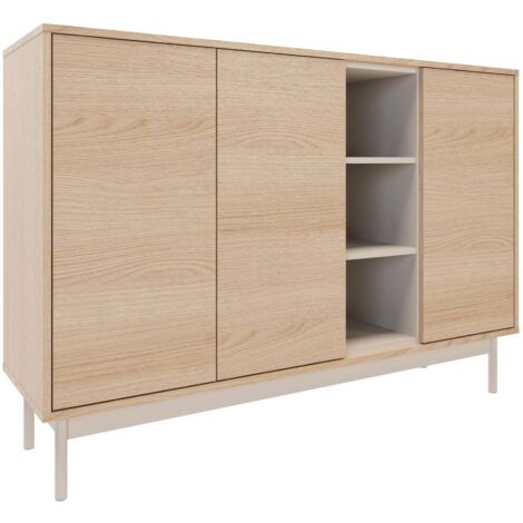 Selsey Layen – Sideboard 3-türig mit drei offenen Fächern Eichenholzoptik / Kaschmirgrau, 138 cm