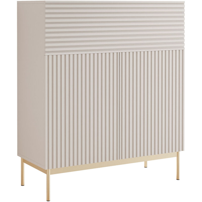 Selsey Linearis - Highboard Mit 2 Türen, Klappfach Und Led, Kaschmirgrau 92 Cm