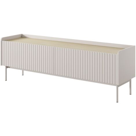 Selsey Liwelo - TV-Lowboard 2-türig mit geriffelten Fronten in Greige, 153 cm