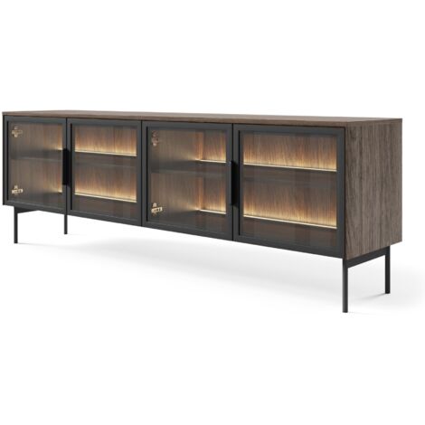 Selsey Lumi - TV-Board mit Glasfronten und LED, Eiche Dunin, 181 cm