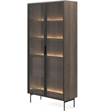 Selsey Lumi - Vitrine mit zwei Schubladen und LED, Eiche Dunin, 91 cm