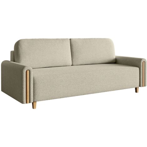 Selsey Majla - 3-Sitzer Schlafsofa, mit Bouclé-Stoff und Bettkasten, Hellbeige