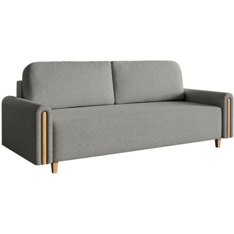 Selsey Majla - 3-Sitzer Schlafsofa, mit Bouclé-Stoff und Bettkasten, Hellgrau