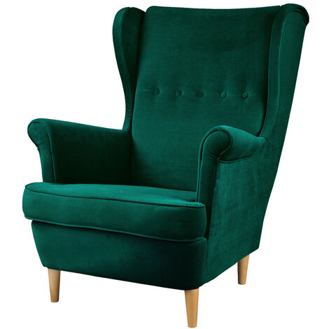 main image of "Selsey Mallmon - Scandinavian Wingback Armchair - Green Velour - Beech Legs"