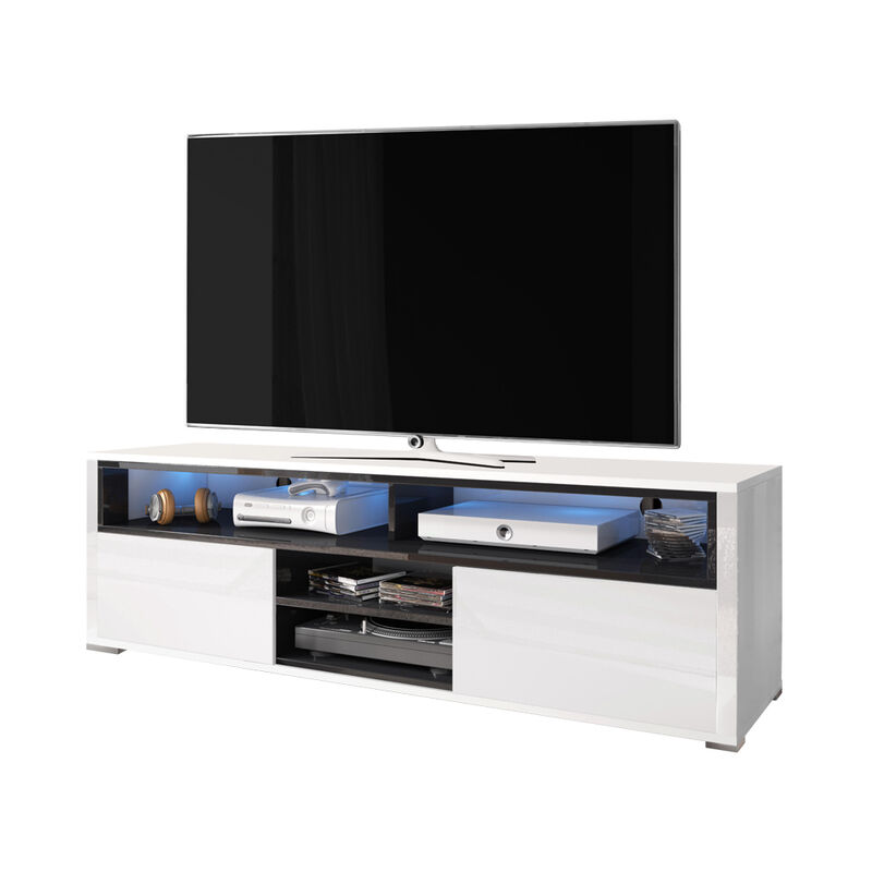 Selsey - LAKSA - Meuble TV / Banc TV (blanc / noir, 137 cm, avec LED)