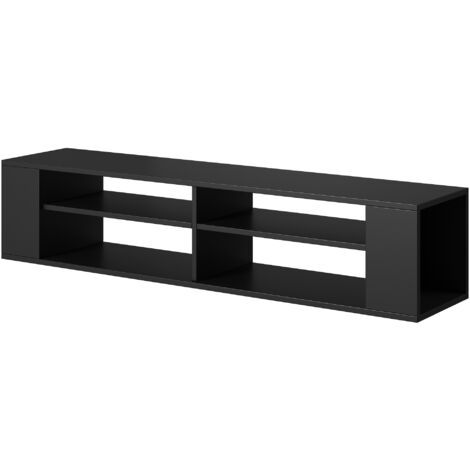 Selsey – Meuble TV 140 cm noir – 4 compartiments – Peut être suspendu au mur – Design minimaliste pour rangement câbles et consoles