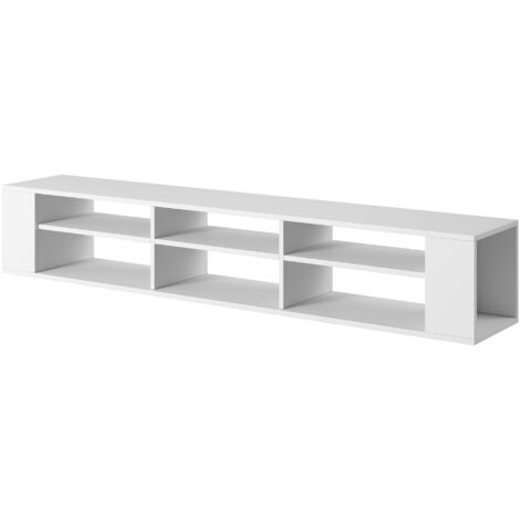 Selsey – Meuble TV 175 cm – 6 étagères ouvertes – Casiers pratiques – Peut être suspendu au mur – Design minimaliste blanc