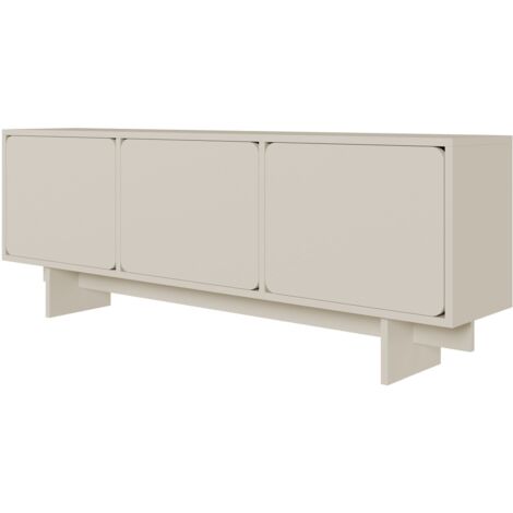 Selsey – Meuble TV 3 portes 150 cm – Gris beige – Panneau de particules stratifié – Système Push-to-Open – Coins arrondis