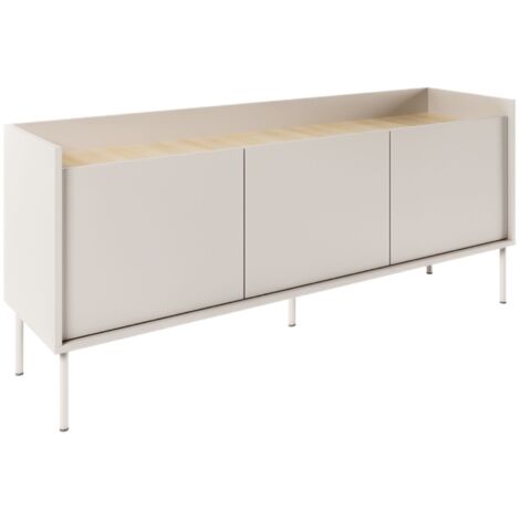Selsey – Meuble TV 3 portes en panneau stratifié – Couleur chêne Lindberg – Dimensions 140 cm x 36 cm x 58,5 cm – Fabrication Pologne