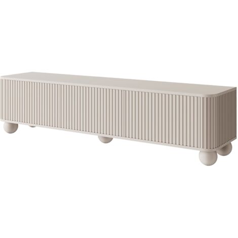 Selsey – Meuble TV 3 portes sur pieds boule – 163 cm – MDF stratifié et panneaux de particules – Ouverture push-to-open – Beige sable