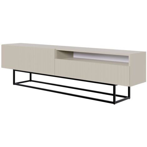 Selsey – Meuble TV avec niche sur pieds noir 175 cm – Panneau stratifié résistant aux rayures – Pieds en acier peint par poudrage – Couleur grėge