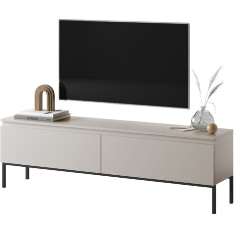 Selsey – Meuble TV Bemmi 150 cm taupe (gris-beige) – Panneau mélaminé et MDF – 2 armoires spacieuses – Support pour écran jusqu'à 65 pouces