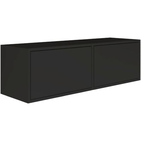 Selsey – Meuble TV mural noir 100 cm – 2 abattants – Panneau mélaminé Egger U999 ST2 – Chants ABS résistants – Mécanisme Push-to-Open