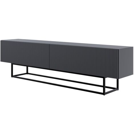 Selsey – Meuble TV sur pieds noir 175 cm – Panneau stratifié résistant aux rayures – Pieds en acier peint par poudrage – Niche ouverte pour décodeur