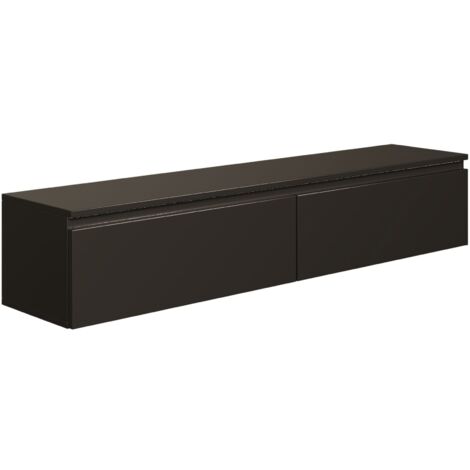 Selsey – Meuble TV suspendu 150 cm noir – 2 portes abattantes – Panneau mélaminé 16 mm – Design minimaliste pour intérieur moderne