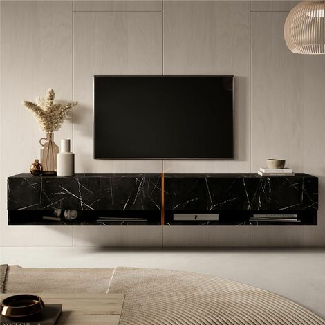 Meuble TV style art déco métal doré aspect marbre noir rainures