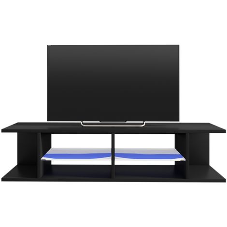 Selsey MITCHELL - Mobile TV Moderno / Tavolino TV per Salotto / Porta TV Elegante / Luci LED / 137 cm / Nero Opaco Nero Lucido