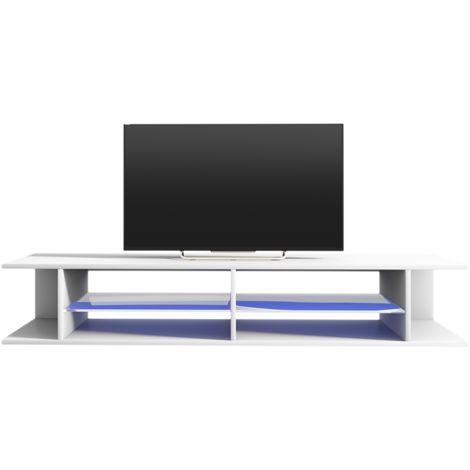 Selsey MITCHELL - Mobile TV Moderno / Tavolino TV per Salotto / Porta TV Elegante / Luci LED / 180 cm / Bianco Opaco Bianco Lucido