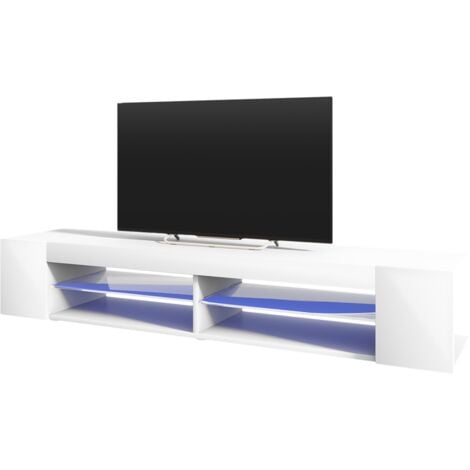 Selsey MITCHELL - TV-Lowboard mit LED, Weiß Matt / Weiß Glanz, 180 cm breit