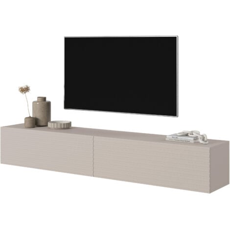 EASYCOMFORT Mobile TV Moderno con Cassetti e Vani Aperti per TV fino 50'', Mobiletto  TV Basso da Salotto con Gambe in Legno, 117x39x57cm, Bianco