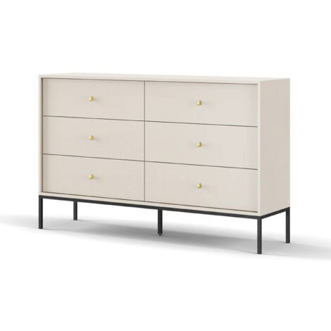 Selsey Monne - Kommode Doppelkommode mit 6 Schubladen, Beige im Vintage Look