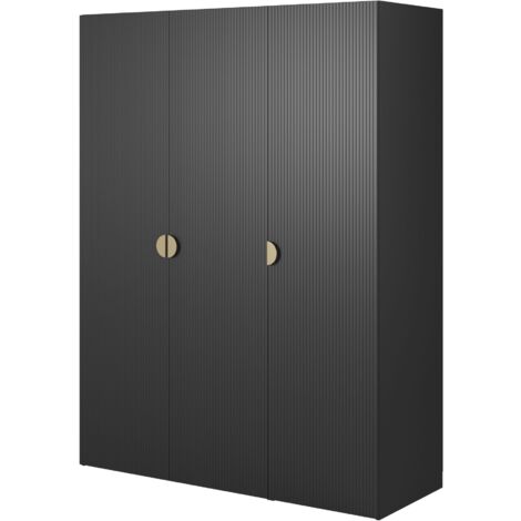 Selsey Moonir - Kleiderschrank 3-türig mit Kleiderstange und Schubladen, 150 cm, schwarz